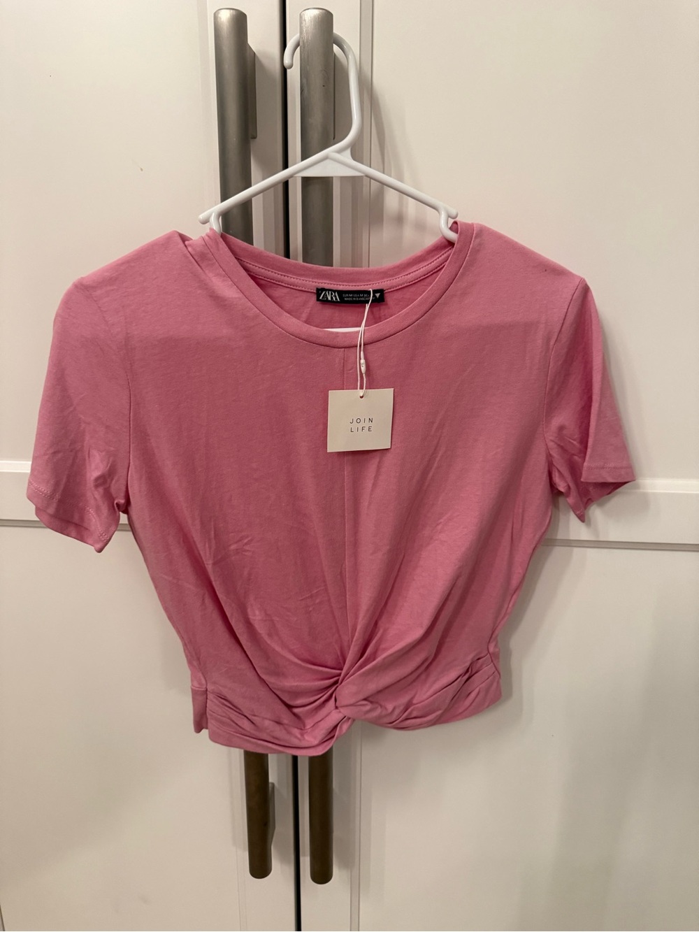 NWT ZARA Rose Pink Front Twist Crop Tee